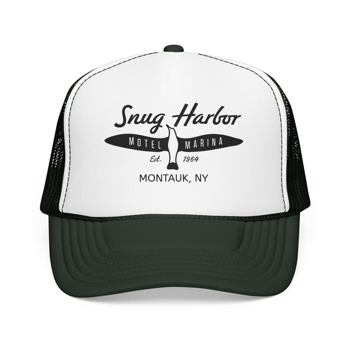 Snug Harbor Surfboard Trucker Hat — Retro Coastal Beach Cap