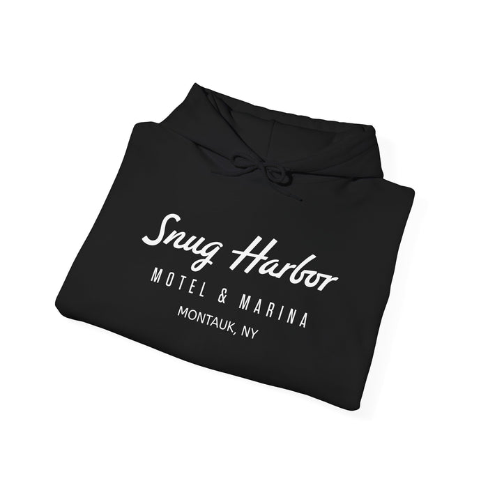 Snug Harbor Motel & Marina Hoodie | Retro Script Logo Pullover (white logo)