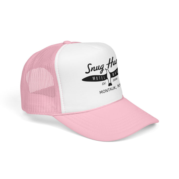 Snug Harbor Surfboard Trucker Hat — Retro Coastal Beach Cap