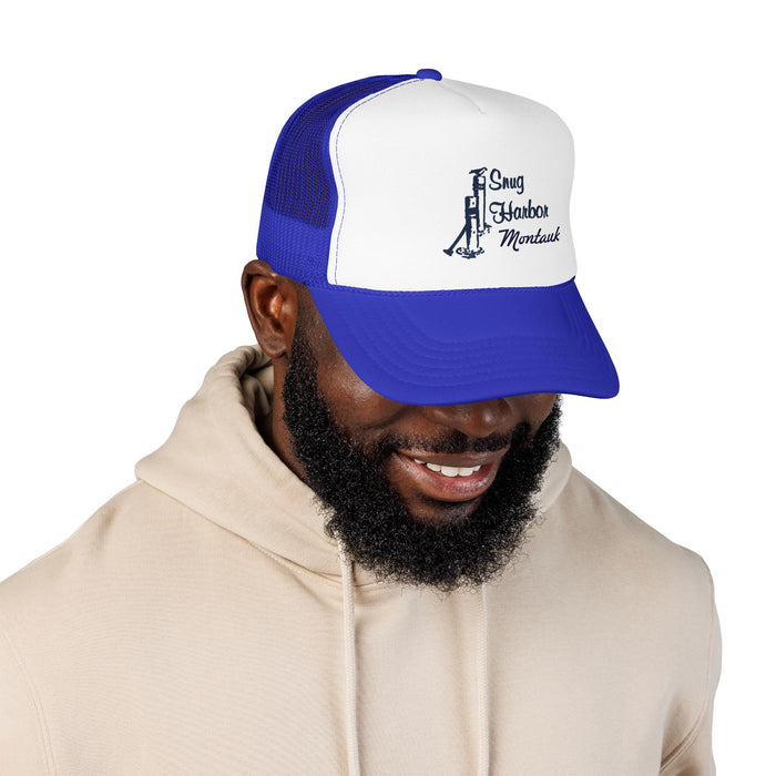 Snug Harbor Trucker Hat — Nautical Dock Cleat Logo Foam Cap