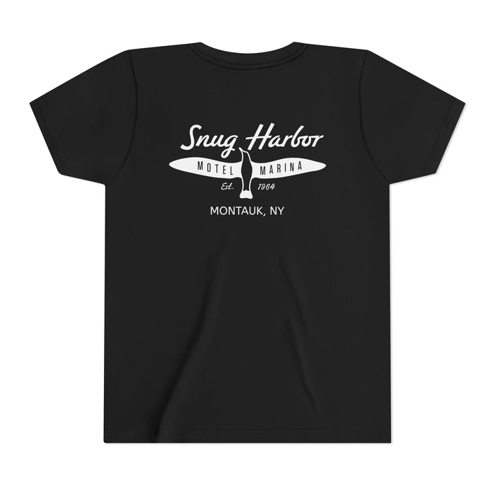 Snug Harbor Motel Marina Youth Tee | Vintage Boat Logo, Nautical Kids Shirt (white logo)