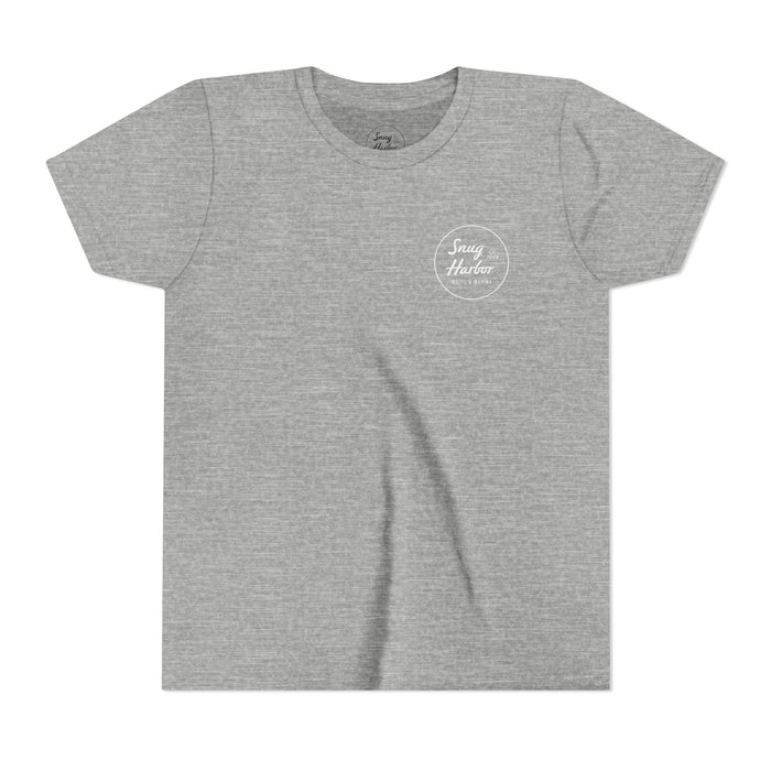 Snug Harbor Motel Marina Youth Tee | Vintage Boat Logo, Nautical Kids Shirt (white logo)