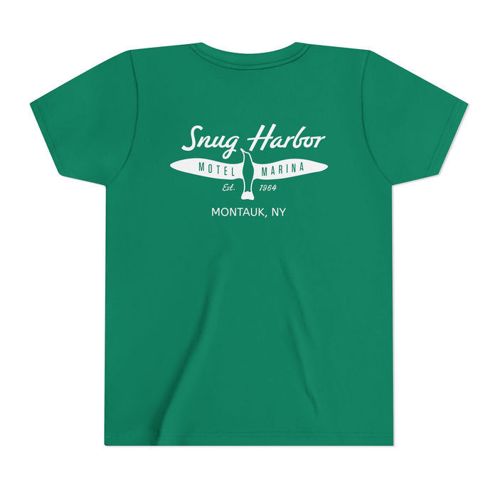 Snug Harbor Motel Marina Youth Tee | Vintage Boat Logo, Nautical Kids Shirt (white logo)