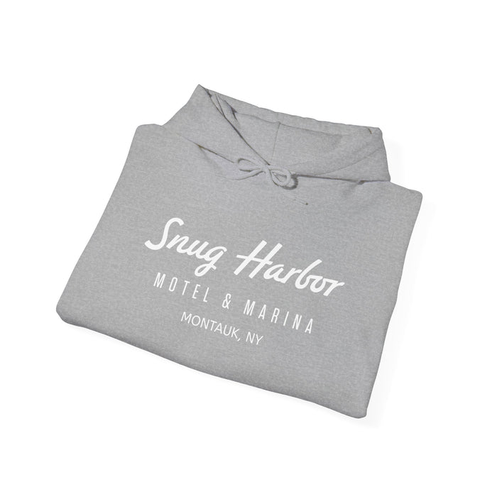 Snug Harbor Motel & Marina Hoodie | Retro Script Logo Pullover (white logo)