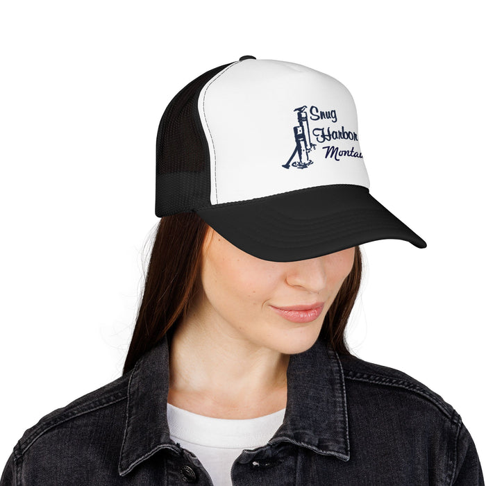 Snug Harbor Trucker Hat — Nautical Dock Cleat Logo Foam Cap