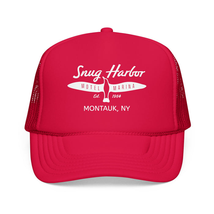 Snug Harbor Surfboard Trucker Hat — Retro Beach Cap