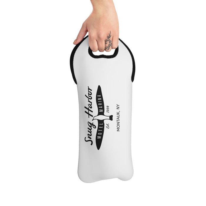 Snug Harbor Motel Seagull Logo Wine Tote Bag | Retro Marina Pub Design