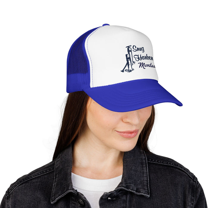 Snug Harbor Trucker Hat — Nautical Dock Cleat Logo Foam Cap