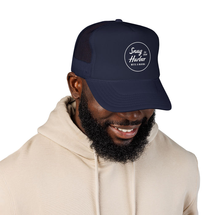 Snug Harbor Foam Trucker Hat – Retro Motel & Marina Patch Cap