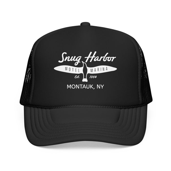 Snug Harbor Surfboard Trucker Hat — Retro Beach Cap