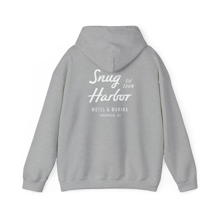 Snug Harbor Motel & Marina Hoodie | Retro Script Logo Pullover (white logo)