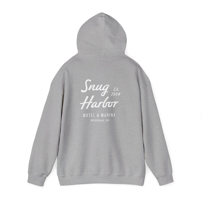 Snug Harbor Motel & Marina Hoodie | Retro Script Logo Pullover (white logo)