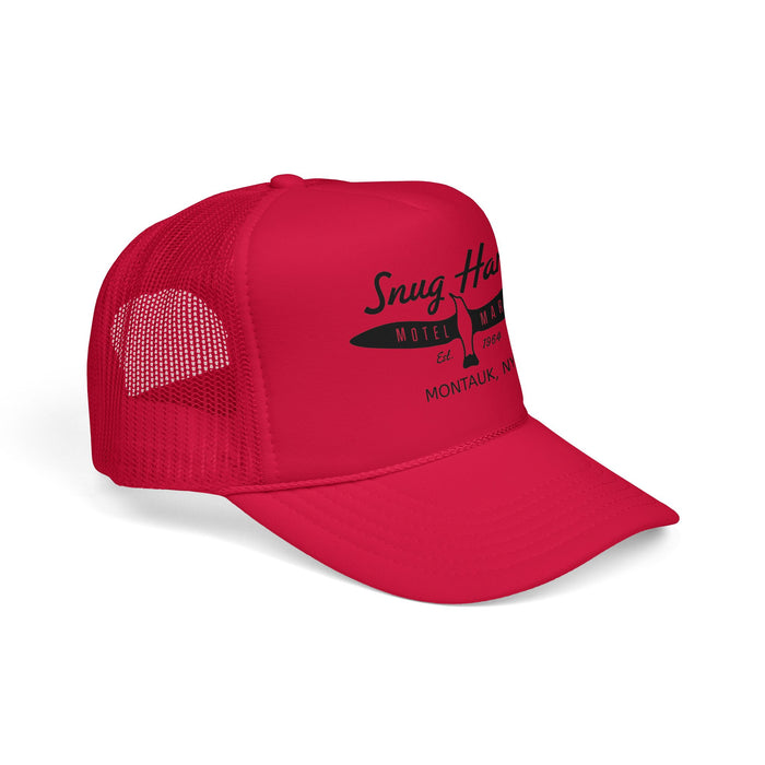 Snug Harbor Surfboard Trucker Hat — Retro Coastal Beach Cap