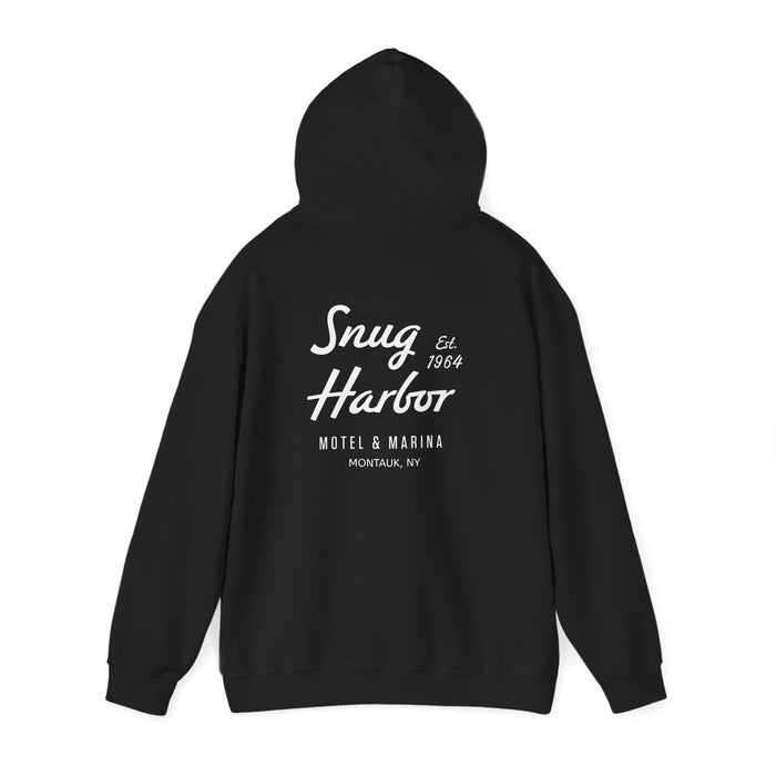 Snug Harbor Motel & Marina Hoodie | Retro Script Logo Pullover (white logo)