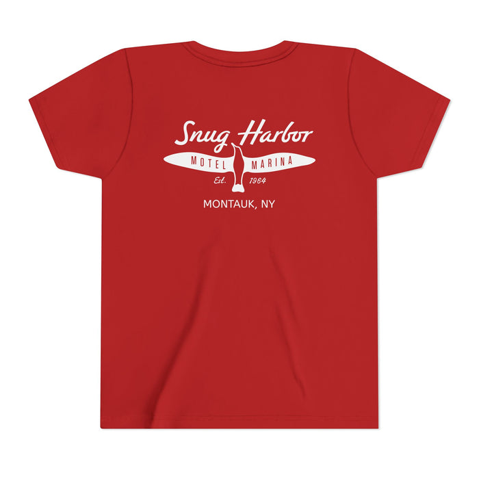 Snug Harbor Motel Marina Youth Tee | Vintage Boat Logo, Nautical Kids Shirt (white logo)
