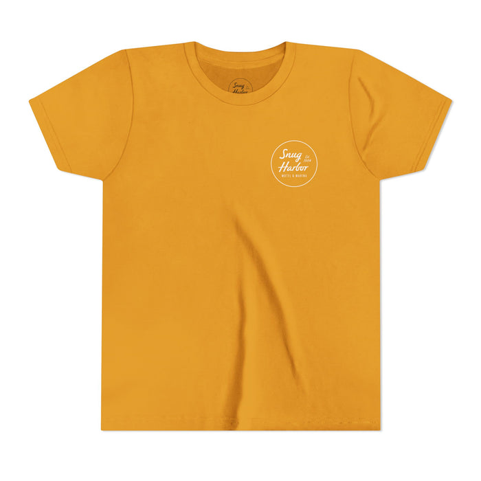 Snug Harbor Motel Marina Youth Tee | Vintage Boat Logo, Nautical Kids Shirt (white logo)