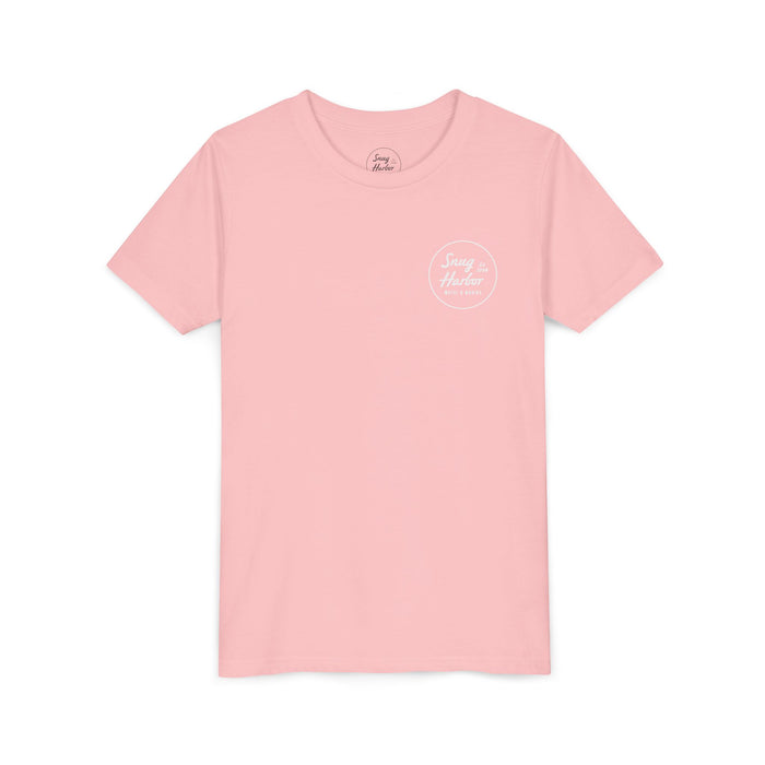 Snug Harbor Motel Marina Youth Tee | Vintage Boat Logo, Nautical Kids Shirt (white logo)