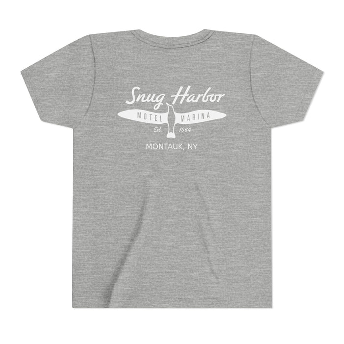Snug Harbor Motel Marina Youth Tee | Vintage Boat Logo, Nautical Kids Shirt (white logo)