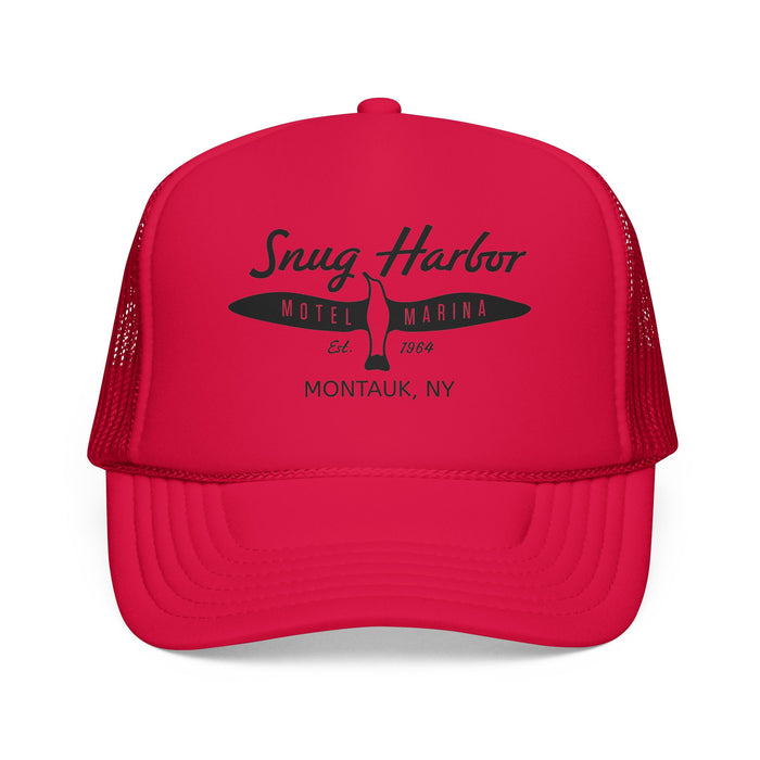 Snug Harbor Surfboard Trucker Hat — Retro Coastal Beach Cap
