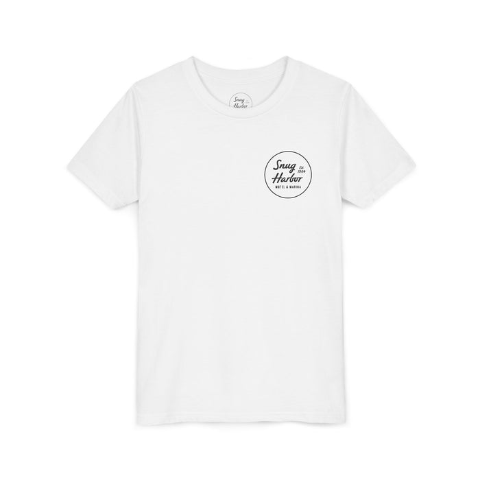 Snug Harbor Motel Marina Youth Tee | Vintage Boat Logo, Nautical Kids Shirt