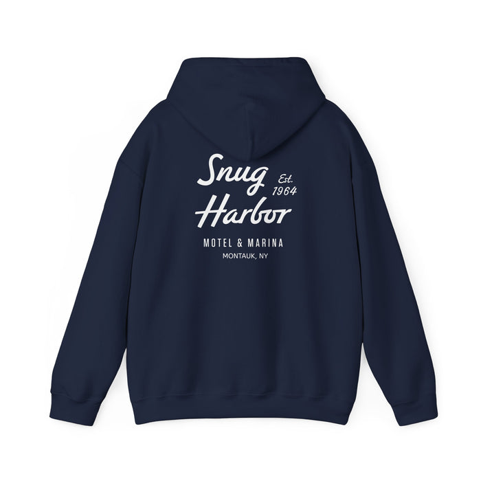 Snug Harbor Motel & Marina Hoodie | Retro Script Logo Pullover (white logo)