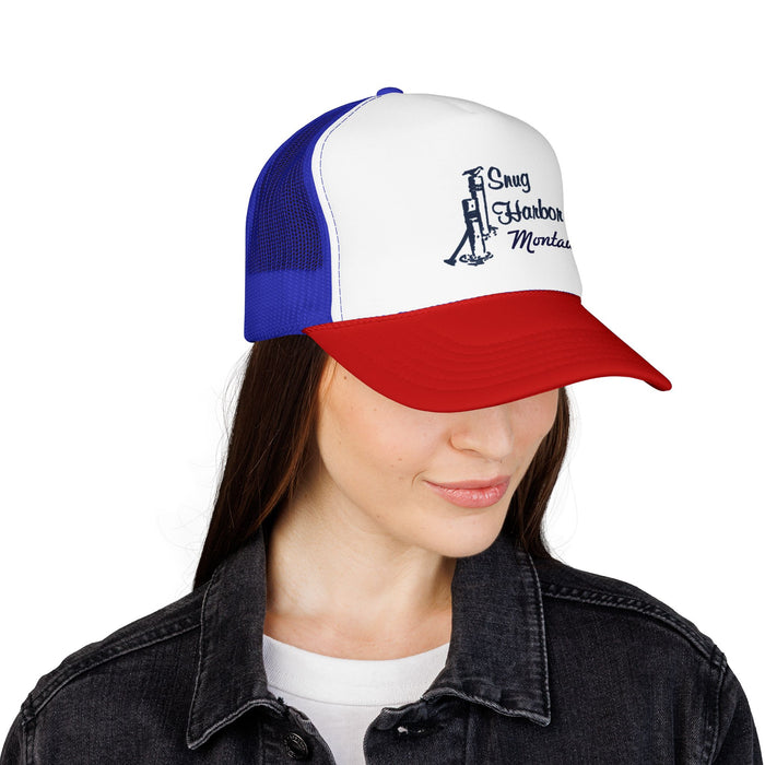 Snug Harbor Trucker Hat — Nautical Dock Cleat Logo Foam Cap