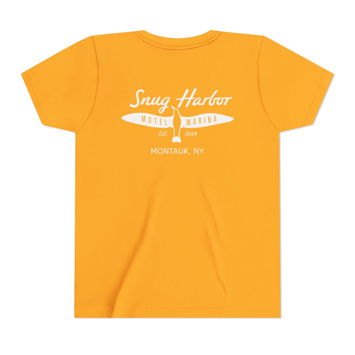 Snug Harbor Motel Marina Youth Tee | Vintage Boat Logo, Nautical Kids Shirt (white logo)
