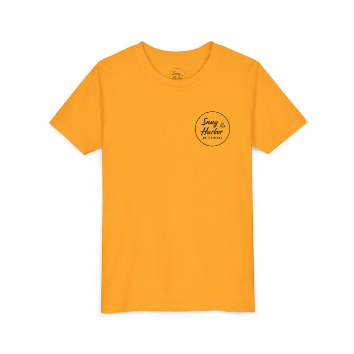 Snug Harbor Motel Marina Youth Tee | Vintage Boat Logo, Nautical Kids Shirt