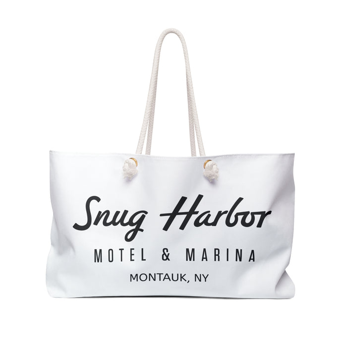 Snug Harbor Motel & Marina Weekender Bag | Vintage Coastal Logo Tote