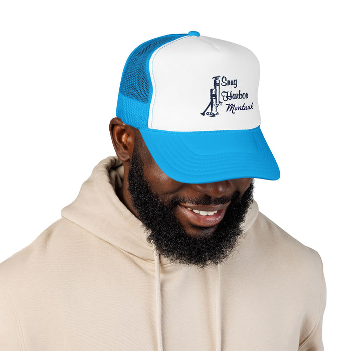 Snug Harbor Trucker Hat — Nautical Dock Cleat Logo Foam Cap