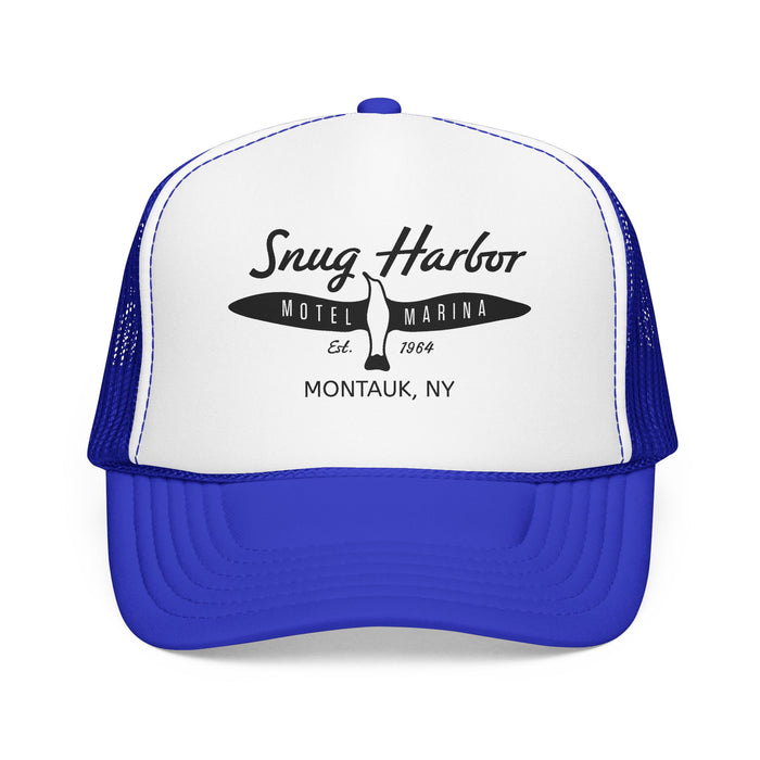 Snug Harbor Surfboard Trucker Hat — Retro Coastal Beach Cap