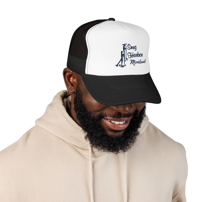 Snug Harbor Trucker Hat — Nautical Dock Cleat Logo Foam Cap