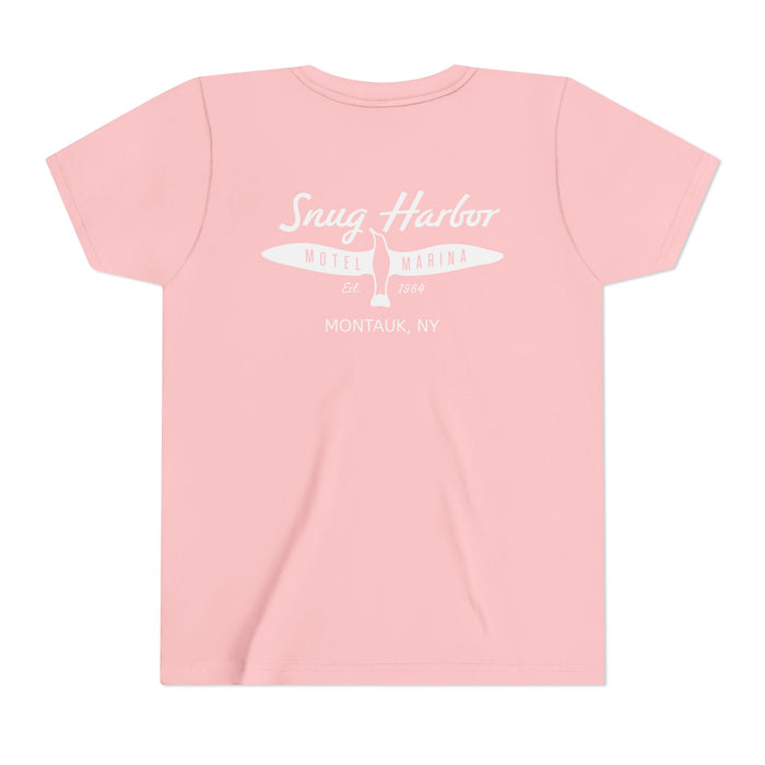 Snug Harbor Motel Marina Youth Tee | Vintage Boat Logo, Nautical Kids Shirt (white logo)