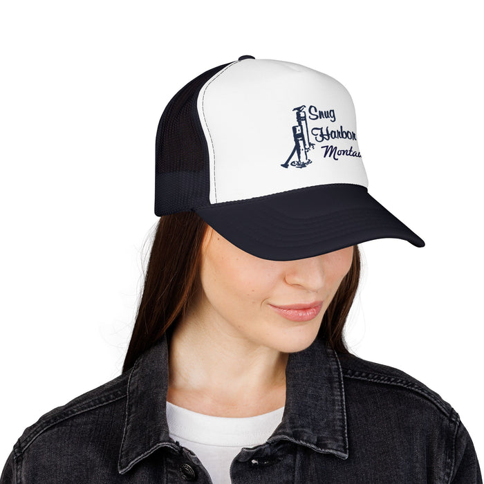 Snug Harbor Trucker Hat — Nautical Dock Cleat Logo Foam Cap