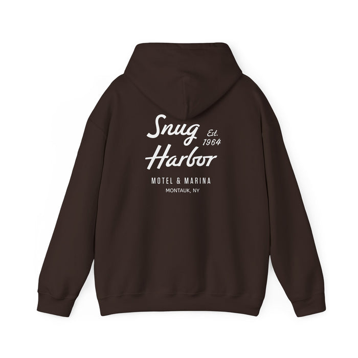 Snug Harbor Motel & Marina Hoodie | Retro Script Logo Pullover (white logo)
