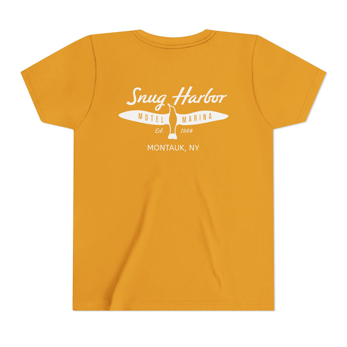 Snug Harbor Motel Marina Youth Tee | Vintage Boat Logo, Nautical Kids Shirt (white logo)