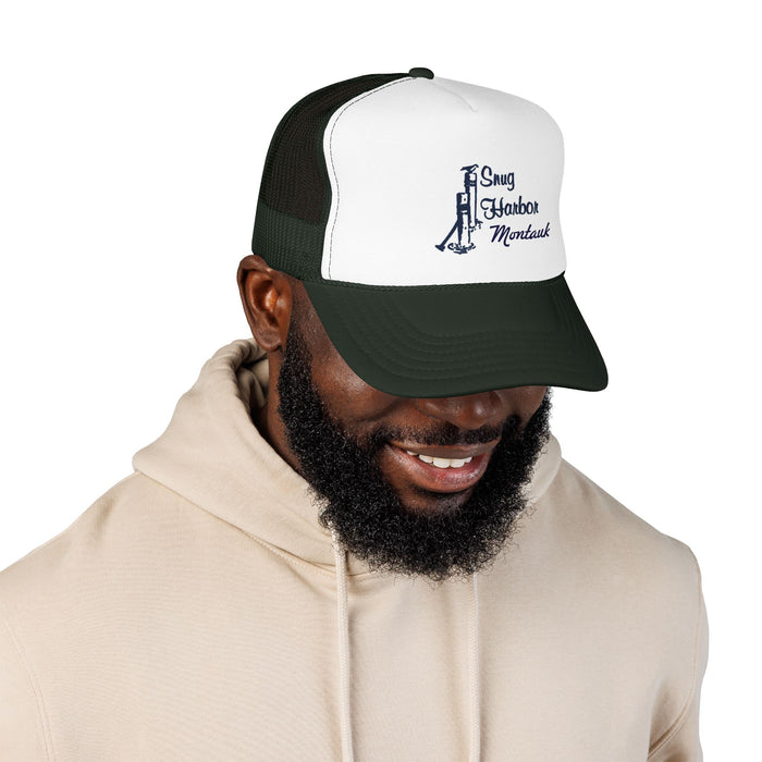 Snug Harbor Trucker Hat — Nautical Dock Cleat Logo Foam Cap