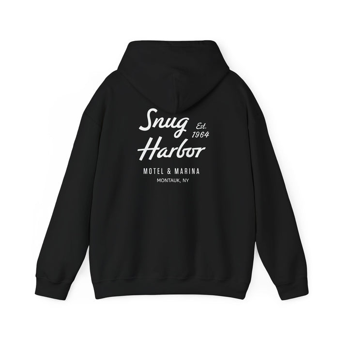 Snug Harbor Motel & Marina Hoodie | Retro Script Logo Pullover (white logo)