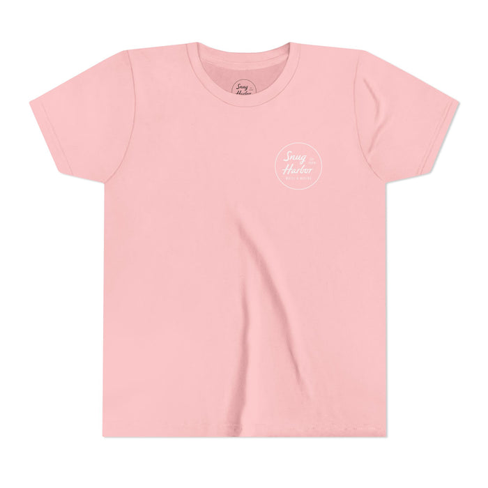 Snug Harbor Motel Marina Youth Tee | Vintage Boat Logo, Nautical Kids Shirt (white logo)